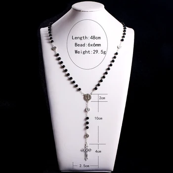 KOMi Náboženské Katolické Černé Kulaté Korálky Náhrdelníky Ortodoxní Protestantské Kříž Náhrdelník Ježíše, Jak Se Modlí Šperky Dárky Collana R-319