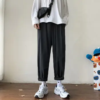 PR Pánské jednobarevné Rovné Ležérní Harem Kalhoty Korean Man Plus Velikosti Kotník-Délka Kalhoty Streetwear Mužské Dna