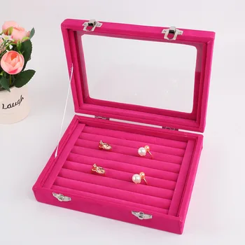 8 Stánků Sametové Pouzdro s Krycí Sklo Display Box Šperky Prsten Zásobník Držák Úložný Box Organizér