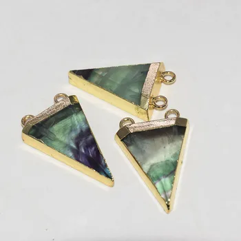 Zlacení přírodní duhový fluorit trojúhelník přívěsek pro ženy šperky výrobu energie 2020 se velké zelené fialové klenot kámen, 2 smyčky