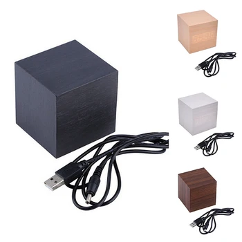 Mini LED Digitální Stolní Puzzle Budík, Elektronické Hodiny, Stůl, 4 Barvy Náměstí Dřevěné Hodiny 60 x60 x60 mm