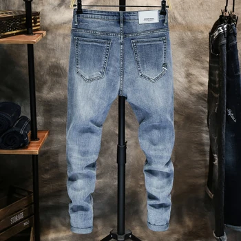 Kvalitní Pánské Džíny Skinny Stretch Světle Modrá Módní Streetwear Džínové Kalhoty pánského Oblečení Dlouhé Kalhoty Jean Hombre 38