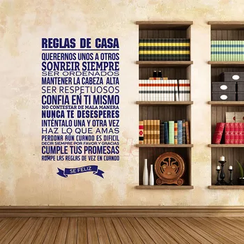 Vinylové Samolepky Španělský Citát Reglas De Casa Nápis Na Zeď Umění Obtisk Home Dekor Tapety Obývací Pokoj Bytové Dekorace Plakát