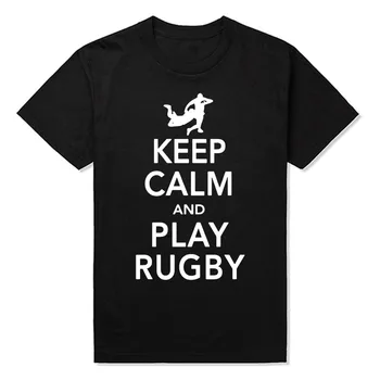 Zachovat Klid A Hrát Rugby Vtipné Unisex Grafické Nová Móda Bavlna Krátký Rukáv T Košile O-Neck Harajuku T-shirt