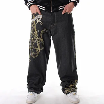 Nanaco Pánské Volné Širokou Nohu Džíny Módní Výšivky Skateboardista Hip Hop Baggy Džínové Kalhoty Velké Velikosti 30-46