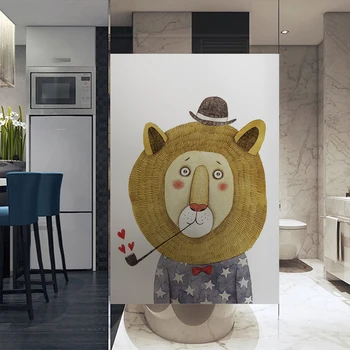 Statické Žádné Lepidlo tónovaná Skla Okenní Fólie Barevné Zakázku před rozsáhlé Pro Posuvné Dveře childroom Kreslený lev medvěd