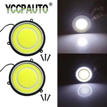 YCCPAUTO 2ks 90mm Kulaté COB LED Světla pro Denní svícení Bílé LED Auto Mlhové světlo DRL Vodotěsné Auto Jízdy Žárovky 12V