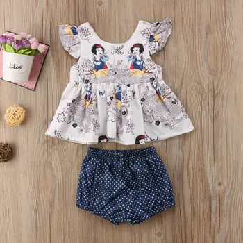 Módní Nový 2020 Kojenecké Sníh Květinové Dítě Dívky Topy tričko+Šortky Kalhotky Oblečení Dot Sada Oblečení