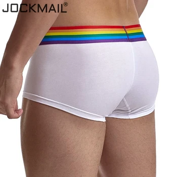 Jockmail Módní Značka Sexy Spodní Prádlo Muži Boxer Rainbow Stripe Boxershorts Muži Low-Rise Prodyšné Pouzdro Gay Sekretářku Hombre