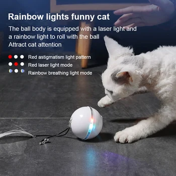 Inteligentní Elektrická Hračka pro Kočky Magic Ball Hračka Pro Kočku Kotě, Pes, Rychlovarná Kousat A Odolné Peří Válcování Rainbow Lampa USB Pet Hračka