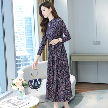 Ženy Pletené Dlouhé Květinové Šaty Na Podzim Na Jaře Roku 2020 Dráhy Korean Dlouhý Rukáv Šaty Boho Elegantní Neformální Party Šaty Plus Velikost