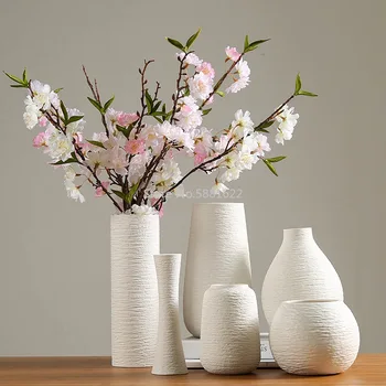 Bílé Vázy Keramické Vázy, bytové Dekorace, Doplňky, Suché Květiny Moderní Minimalistický Literární Vázy na Květiny