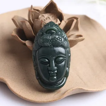Přírodní Hetian Jade Avalokitesvara Jade Přívěsek Šperky Štěstí, že vymítat zlé duchy Příznivé Amulet Jemné Šperky Přívěšek