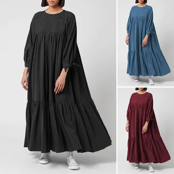 VONDA 2021 Ležérní Dlouhý Rukáv Bohémské Šaty Módní Pevné Maxi Šaty Ženy Podzim letní Šaty Ženy Bavlněné Povlečení Plášť Femme