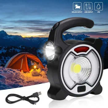 Přenosný solární 18650 LED svítilna pracovní pohotovost zaměřit venkovní camping světlomet pěší turistika stan světla