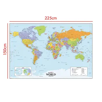 150x225cm Svět Fyzická Mapa Non-tkané Vodotěsné Bez Národní Vlajka pro Vzdělávání a Kulturu
