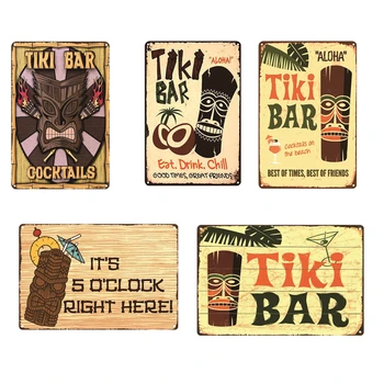 Tiki Bar Koktejly Tin Znamení Kuchyň Pravidla Plech Garáže Zdi Hospody, Restaurace, Home Art Dekor Vintage Iron Plakát