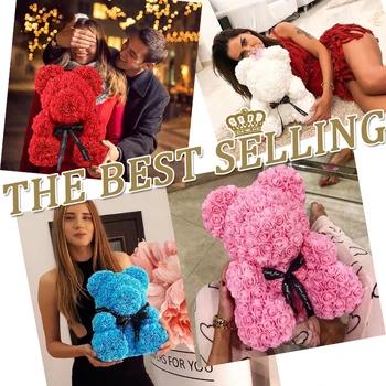 Dropshiping Luxusní Růže, Medvěda, Srdce, Medvídek, Růžové Umělé PE Květiny Svatba, Narozeniny, Valentines Vánoční Dárky pro Ženy