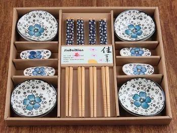 Japonský Styl Třešňový Květ Keramické Sushi Pokrmy Sashimi Sójaomáčka Pokrm Nádobí Sada Nádobí Set Dárková Krabička (12ks/Set)