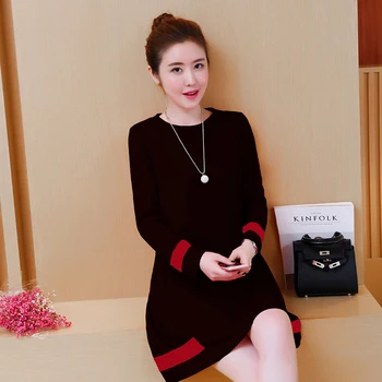 Dlouhý rukáv černá červená bavlna plus velikosti ženy ležérní volné midi podzim, jaro šaty elegantní oblečení 2021 dámy šaty