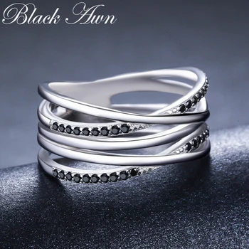 [BLACK AWN] Vintage 925 Sterling Silver Šperky, Prsteny pro Ženy Luxusní Duté Prst Prsten G063