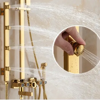 Koupelna Luxusní Zlatý sprchový set s bidetovou sprškou s police gold sprchový set koupelna Sprcha Vana kohoutek Kohoutek Sady