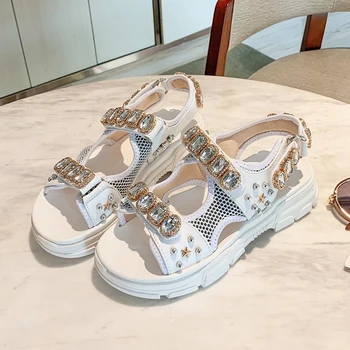 Rimocy 2020 Léto Ženy Diamond Wedge Sandály Módní Vydlabat Otevřít Toe Plážové Boty Žena Venkovní Drahokamu Platforma Sandály