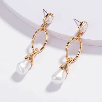 Velké Ploché Sladkovodní Pearl Drop Náušnice pro Ženy Gold Kovový Bílý Barokní Perla Náušnice Šperky Hot Prodej