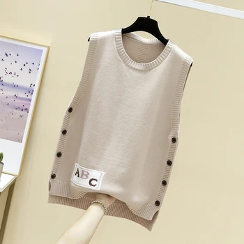 Na jaře roku 2020 nové pletené vesty ženy svetr Korean volné opasek s svetr bez rukávů rameno