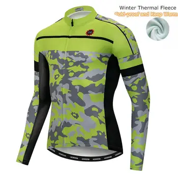 Nové Maillot Ciclismo Cyklistika Jersey Košile Dlouhý Rukáv Tepelné Rouno Zimní Silnici, MTB Kolo, Topy Oblečení Pro Muže Zelená