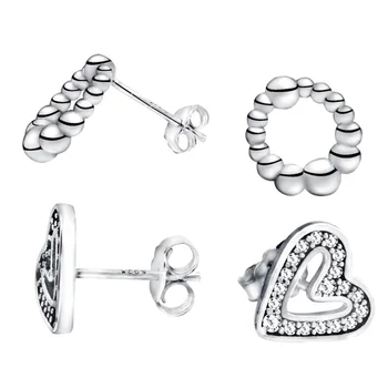 2020 Valentine Nové 925 Sterling Silver Šumivé Freehand Srdce Korálkový Kruh Náušnice pro Ženy Výročí Šperky