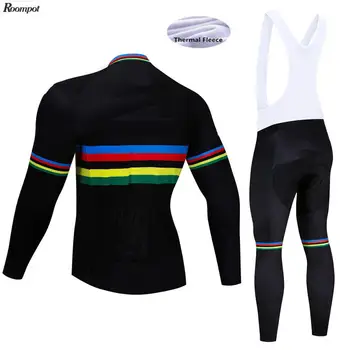 V zimě roku 2020 Rainbow TEAM Dlouhý Rukáv Cyklistika JERSEY Cyklistické Kalhoty Pánské Ropa Ciclismo Tepelné Rouno cyklistika Maillot Culotte nosit