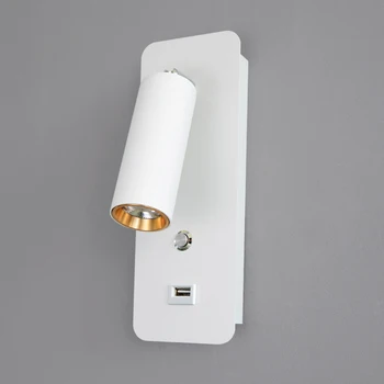 Led vnitřní nástěnné lampy s Vypínačem, USB Nabíjení nástěnné svítidlo 7W Bílá černá osvětlení Pro domácí Noční Schodiště, Svícnu luminaria