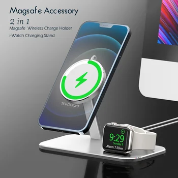 2 v 1 Bezdrátové Nabíjení Pad Držák Na Magsafe pro iPhone 12 Pro Max Mini Telefon Stojan &Pro Apple Hodinky-Watch Nabíjecí Dock Stand