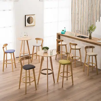 Pevné Dřevěné Barové Židle Zpět Jednoduché Severu Evropské Domů Mléka Tea Shop Coffee Shop Retro Barová Židle Denně Stolici