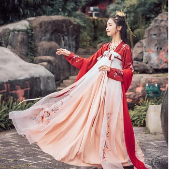 Tradiční Čínský červený ženy Han Fu pro Ženy Fotografie Šaty Víla Cosplay Lidových Starověké Kostým Party Výšivky ханфу