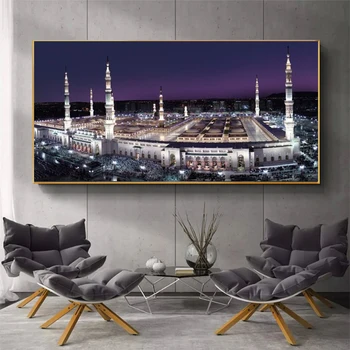 Velká Mešita Mekka Plátně Umění Malby Pro Domácí Dekor Islámské Svaté Země Šířku Zdi Plakáty Muslimské Dekorativní Obrázky