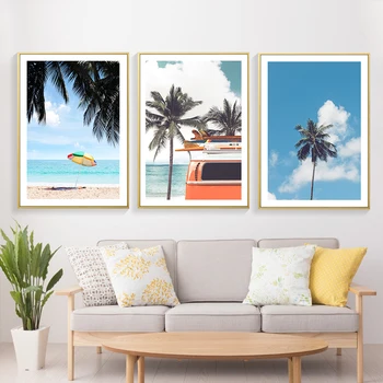Kokosový Strom Krajiny Plakát Moře Plátně Krajina Nástěnné Malby Beach Plakáty, Nástěnné Obrázky Pro Obývací Pokoj Domácí Dekor