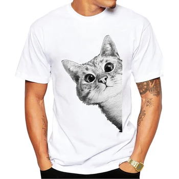 2018 Nové Příjezdy Sneaky Cat Men T Shirt Roztomilý Kočka Tištěné t-shirt Krátký Rukáv Ležérní Základní Desky Cool Trička