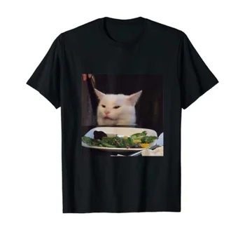 Večeře Cat Meme Legrační Internet Křičet Zmatený Dárek Black Men T-Shirt NOVÉ