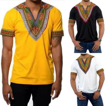 Módní Pánská Letní Krátký Rukáv T Košile African Tribal T Shirt Muži Dashiki Tisku Stručné Hippie Top Ležérní Tričko Top Oblečení