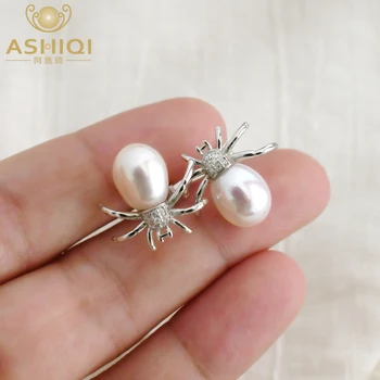 ASHIQI Real 925 Sterling Silver Spider Náušnice s Přírodní Sladkovodní Pearl Šperky Personalizované Dárky pro Ženy