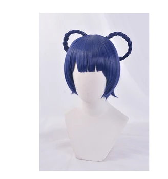 Xiangling Paruka Genshin Dopad Cosplay Modré Krátké 8-Tvarované Copánky Tepelně Odolné Vlasy Ženy Halloween Roli Hrát Genshin Dopad Paruka