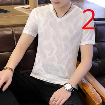 Letní tenké klopy s krátkým rukávem t-shirt pánské pruhované bavlněné korejské Slim značky tide