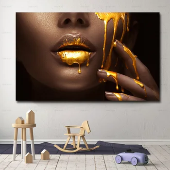 Umění nástěnné Obrázky Pro Obývací Pokoj Ženský Obličej S Zlaté Tekuté Domova Plakáty HD Otisky Plátně, Obrazy Bez Rámu