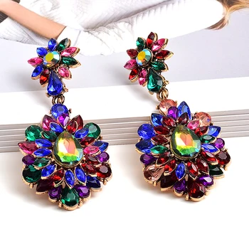 Nové Vintage Závěsné Double Květina Visící Náušnice Poseté Plné Barevné Krystaly Jemné Šperky Příslušenství Pro Ženy