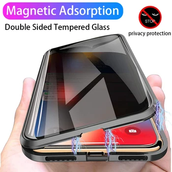 Magnetické adsorpce Tvrzeného Skla Privacy Kovový Telefon Případě Coque 360 Magnet Antispy Kryt Pro iPhone XR XS X 11 Pro MAX 8 7 6 S