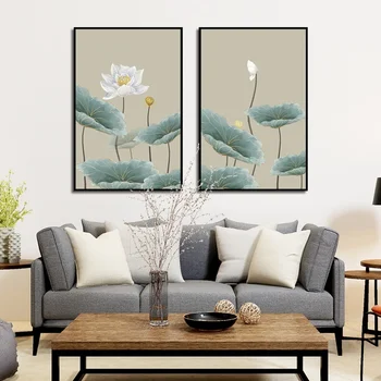 Retro Lotus Plátno, Malování Domácí Dekorace Čínský Styl Květina Umění Nástěnné Obrázky pro Obývací Pokoj Dekor Plakáty a Tisky
