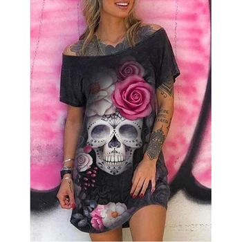 Nové Ženy, Volné Černé trička, Šaty, Gothic Grunge Punk Harajuku Tištěné Peinted T-košile Halloween Party Topy Ženské Šaty