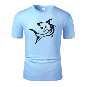 Shark Line Art O Krku Bavlněné T Košile Muži a ženy, Unisex Letní Krátký Rukáv Navržen Jednoduchý Styl Ležérní Tričko m01023